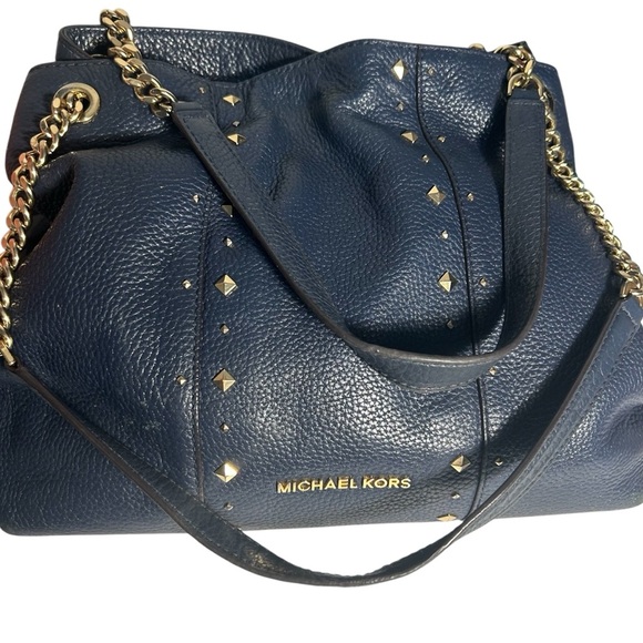 Michael Kors Jet Set Navy Blue Leather Studded Chain Strap Bag - Picture 1 of 16